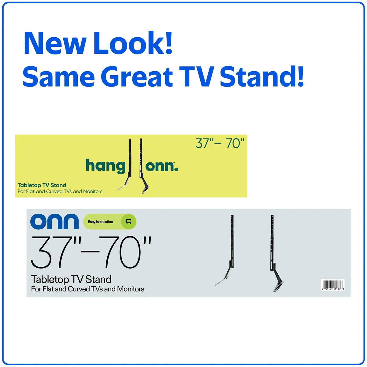 onn Tabletop TV Stand for 37" to 70" TVs, Holds up to 110 lbs, Black- Metal Legs for Tabletop