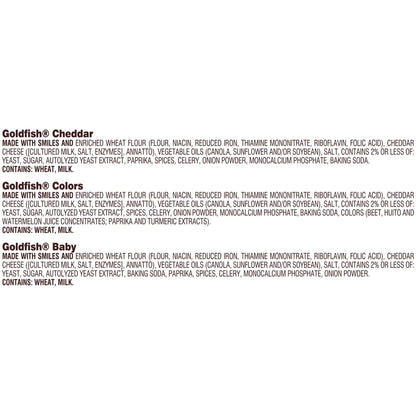 Goldfish Family Faves Crackers, Cheddar, Colors and Baby Crackers Snack Pack, 0.9 oz, 20-Count Variety Pack Box