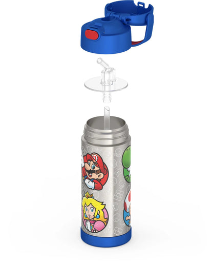 Thermos Stainless Steel Funtainer Water Bottle with Straw, Mario, 14oz