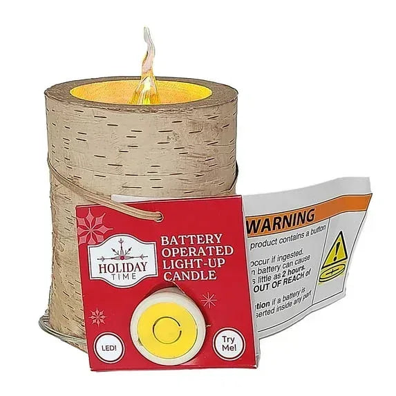 Battery Operated LED Wooden Flameless Christmas Candle, Brown, 4", by Holiday Time