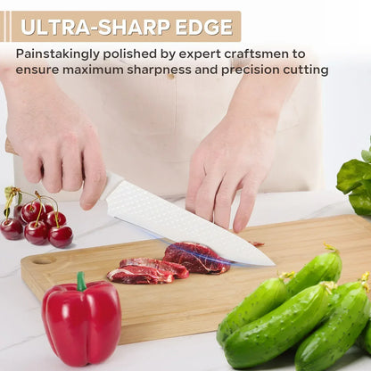 Vesteel Kitchen Knife Set of 7, Professional Stainless Steel Knives Set for Kitchen with Universal Knife Block - Khaki