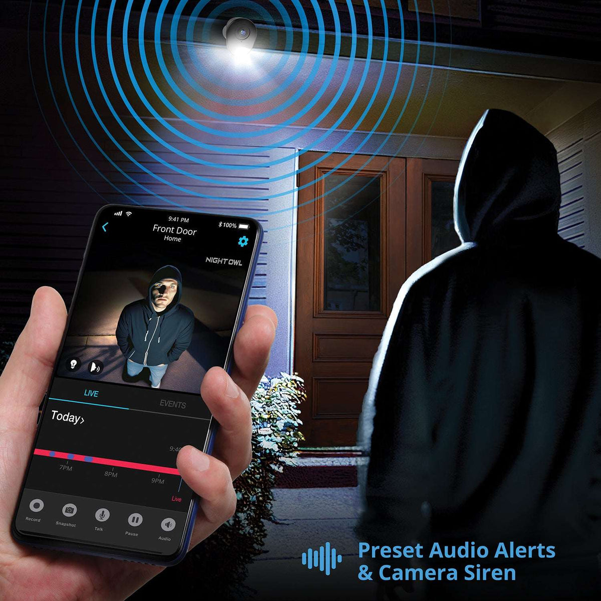Night Owl® Wire Free (Battery) 2K Spotlight Cameras with 2-Way Audio and Audio Alerts and Siren - White