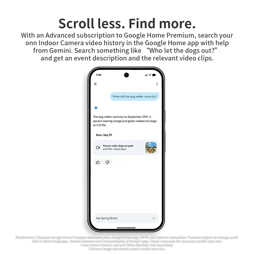 onn Indoor Camera Wired, 1080p HDR Video, with Google Home and Gemini – Search Video History, Event Descriptions