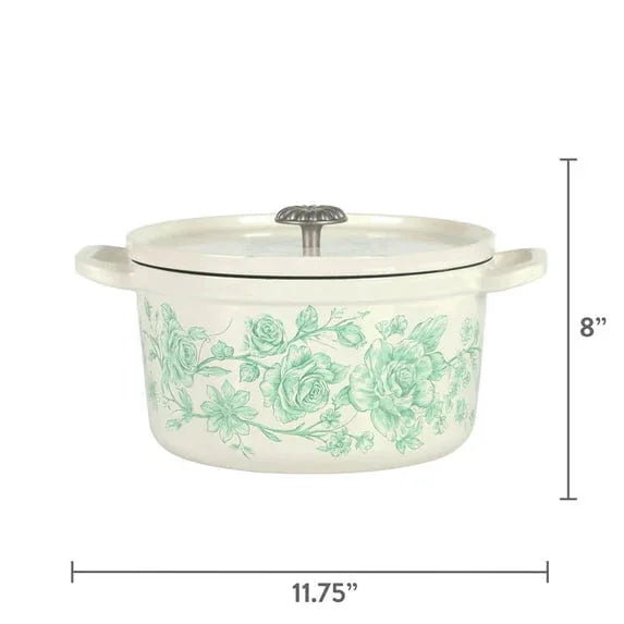 The Pioneer Woman Agatha Enameled Cast Iron 5-Quart Dutch Oven, Green Floral