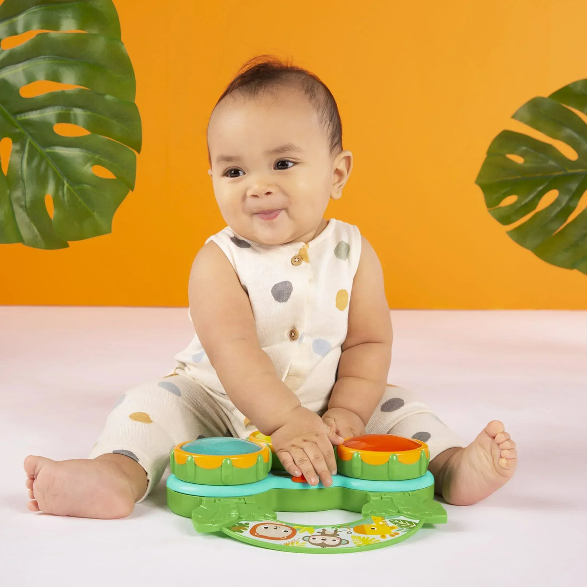 Bright Starts Safari Beats Musical Drum Toy with Lights, Ages 3 Months +, Infant and Toddler, Unisex