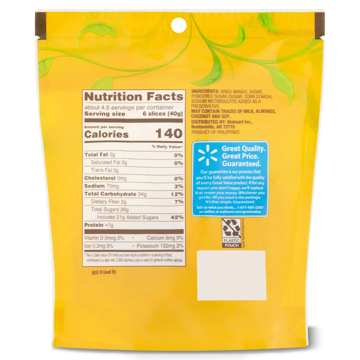 Great Value Dried Philippine Mango, 6 oz