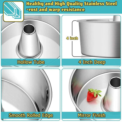 Vesteel 10 inch Angel Food Cake Pan, Stainless Steel Pound Cake Mold with Tube 16 Cups Tube Pan, Non-toxic & One-Piece Design