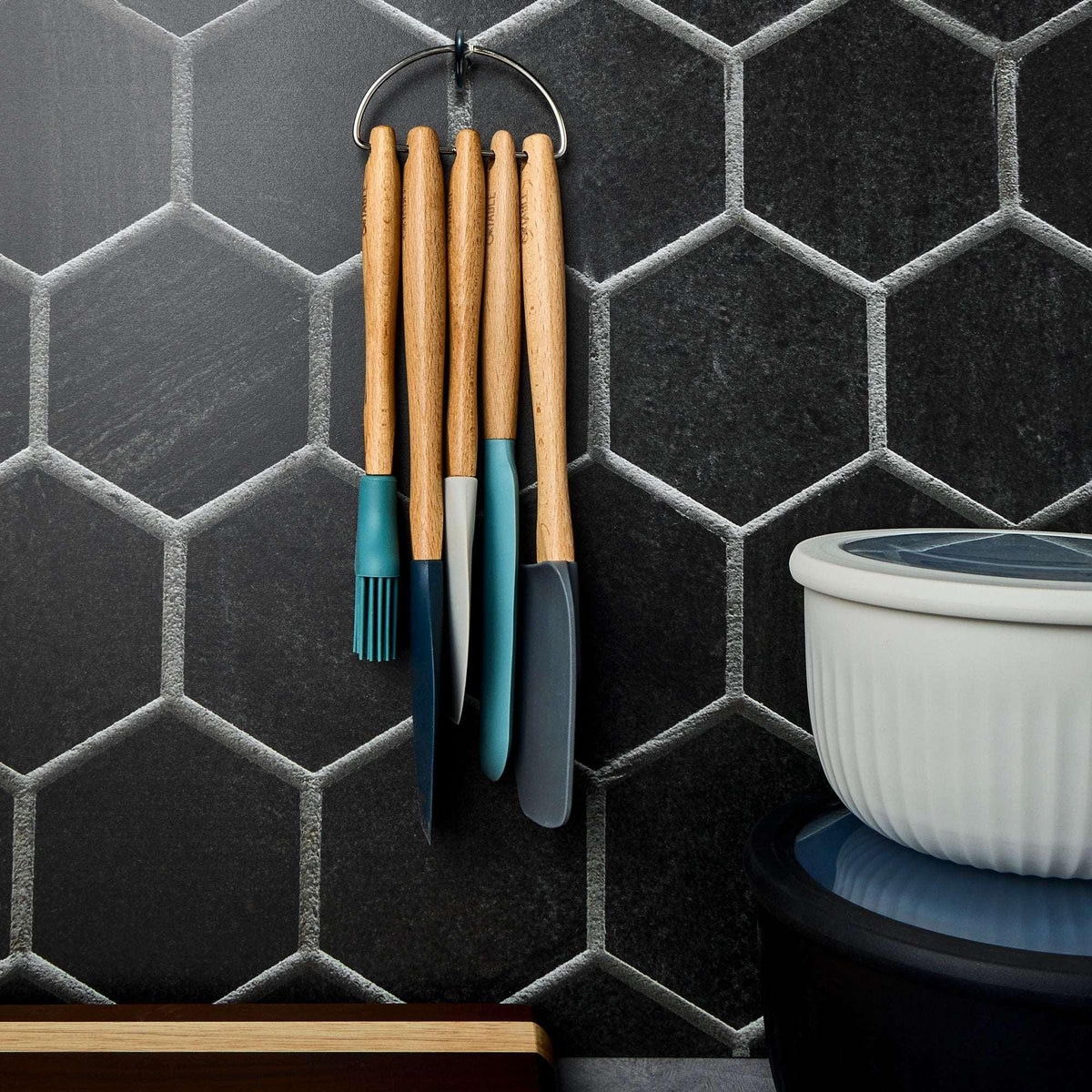 Thyme & Table 5-Piece Silicone Kitchen Utensil Set with Beechwood Handles