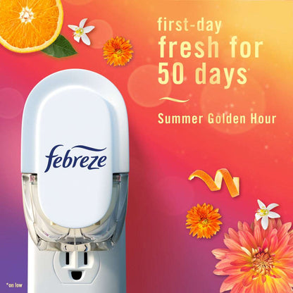 Febreze Plug In Air Freshener, Odor-Fighting Oil Refill, Summer Golden Hour, 2 Refills
