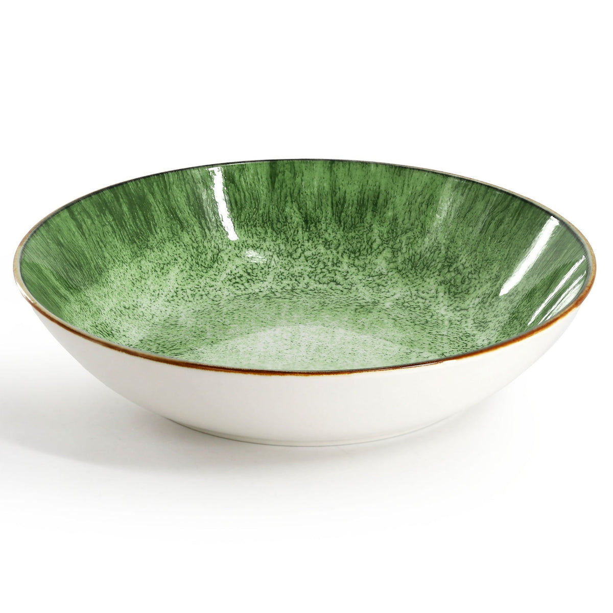 Elama Oceanus 16 Piece Porcelain Double Bowl Dinnerware Set in Green, Tableware Setting Service for 4