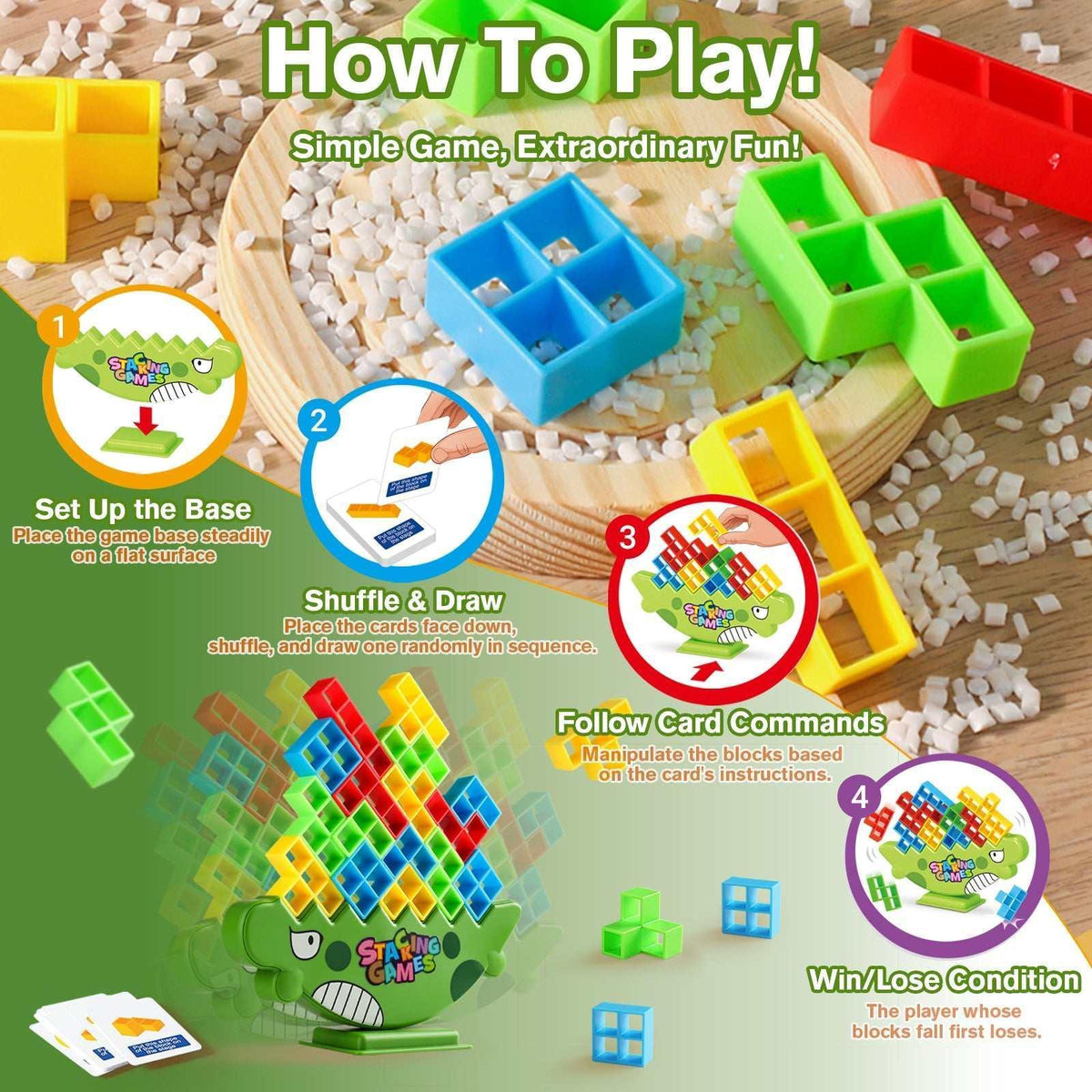 PBALPADL Dinosaur Balance Stacking Blocks by Lktvy. 48PCS Educational STEM Toy for Kids Ages 3+, Safe ABS Construction, Fun Family Game for Focus & Fine Motor Skills