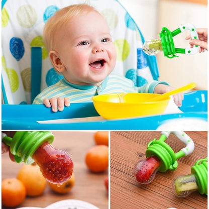 AMERTEER Baby Fruit Feeder Pacifier (4 Pack) - Fresh Food Nibbler, Infant Fruit Teething Toy, Food Grade Silicone Pouches for Toddlers & Kids M
