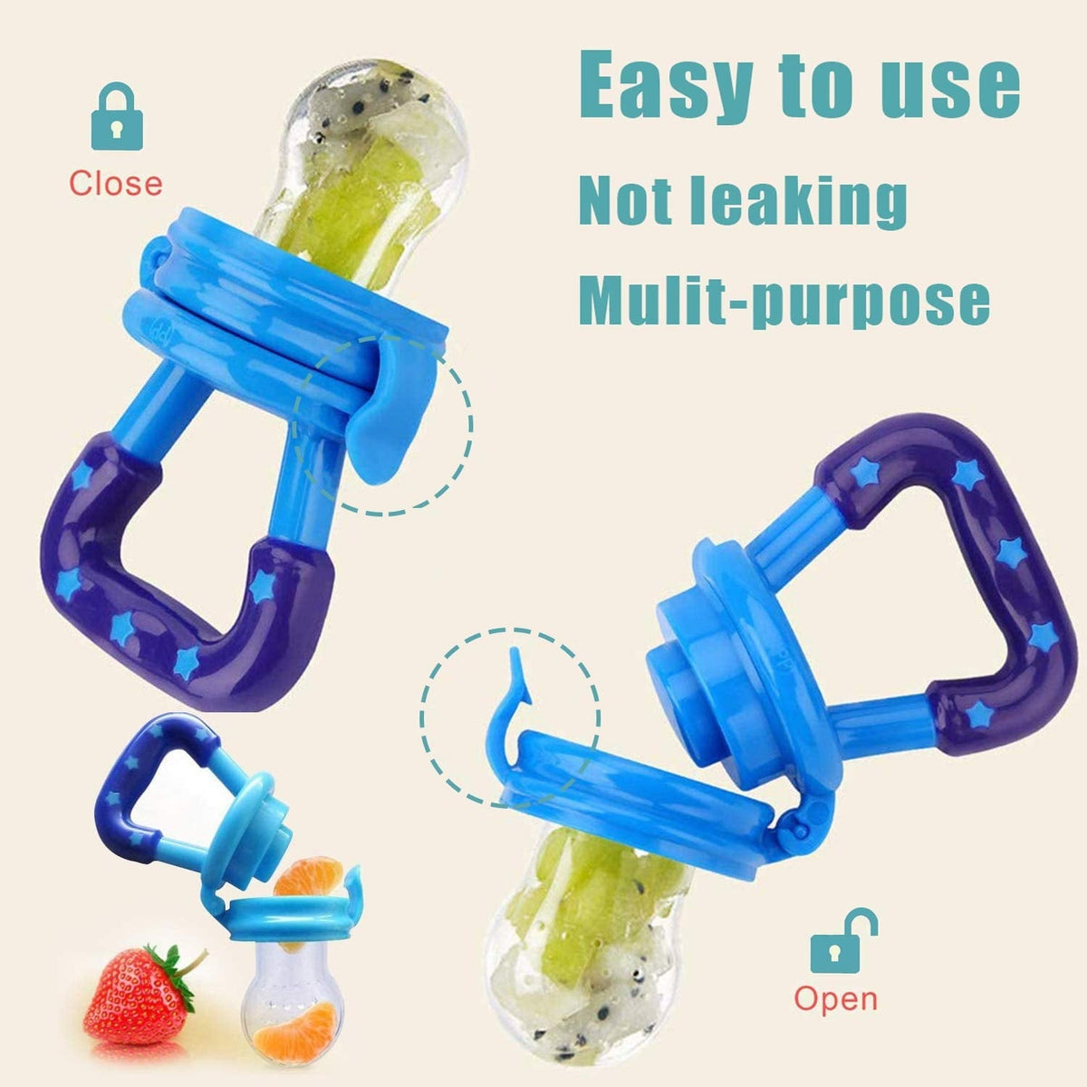 AMERTEER Baby Fruit Feeder Pacifier (4 Pack) - Fresh Food Nibbler, Infant Fruit Teething Toy, Food Grade Silicone Pouches for Toddlers & Kids M