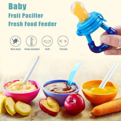AMERTEER Baby Fruit Feeder Pacifier (4 Pack) - Fresh Food Nibbler, Infant Fruit Teething Toy, Food Grade Silicone Pouches for Toddlers & Kids M