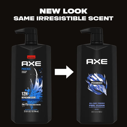 AXE Men's Liquid Body Wash & Shower Gel with Pump Phoenix Crushed Mint & Rosemary, 32 fl oz