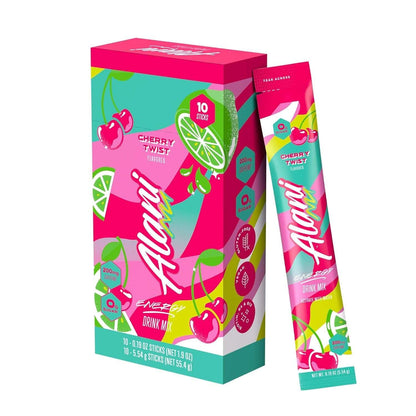 Alani Nu CHERRY TWIST Energy Sticks, Energy Drink Powder, 200mg Caffeine, Pre Workout Performance with Antioxidants, On-The-Go Drink Mix, Biotin, B Vitamins, Zero Sugar, 5-10 Calories, 10 Pack