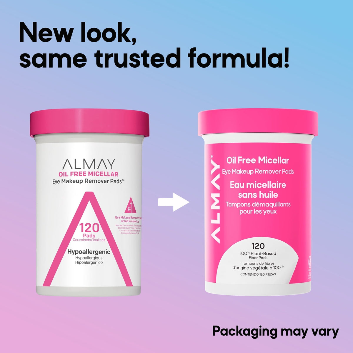 Almay Oil Free Micellar Eye Makeup Remover Pads, Gentle & Hypoallergenic, Fragrance-Free, Ophthalmologist Tested, Suitable for Sensitive Eyes, 120 count