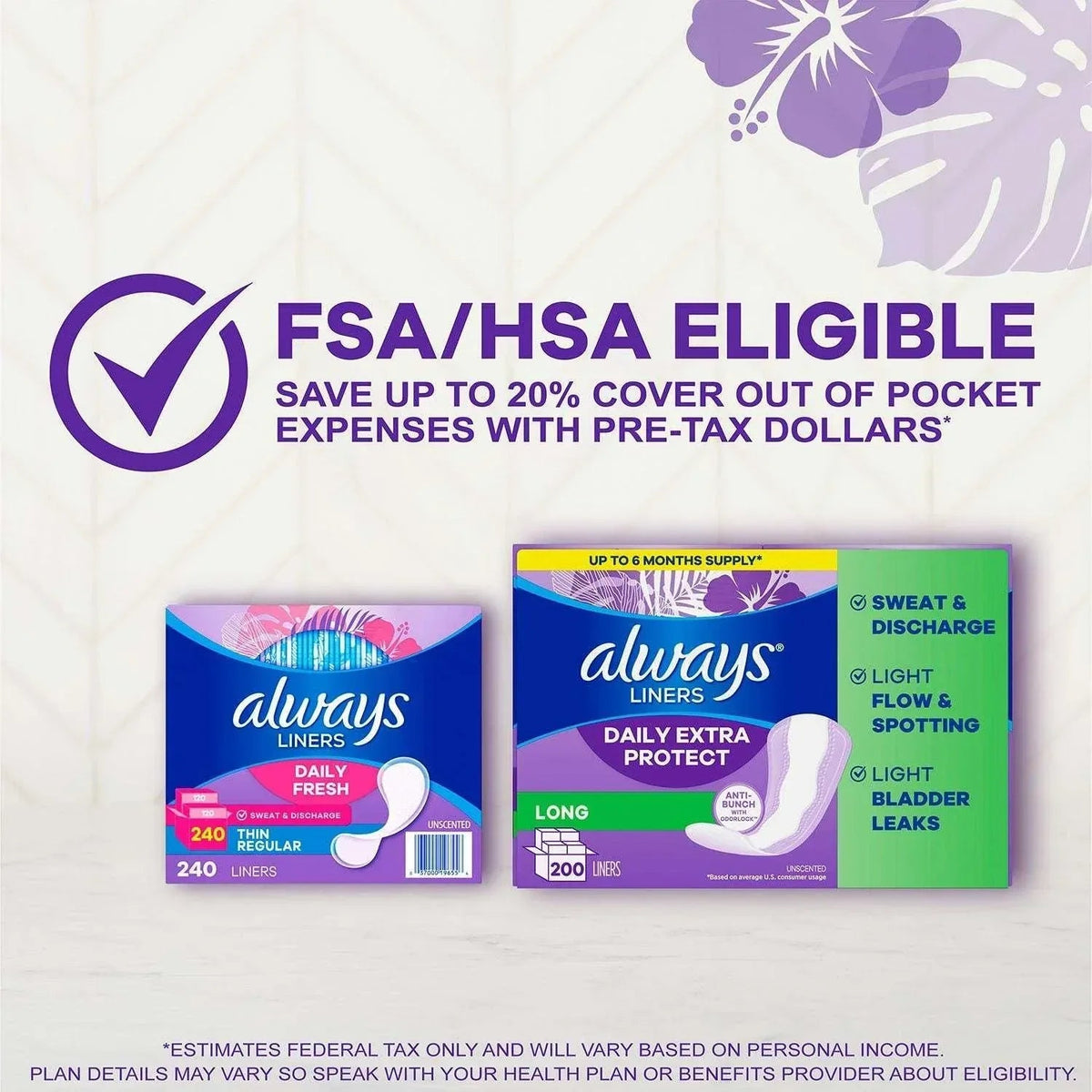 Always Anti-Bunch Xtra Protection Daily Liners, Unscented, Long, 200 ct.