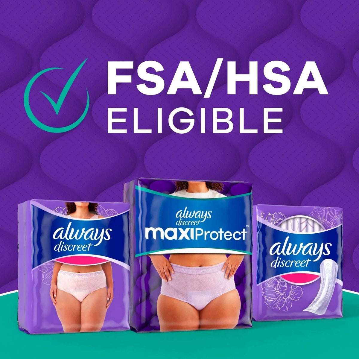 Always Discreet Adult Diapers for Women, MaxiProtect, Incontinence Underwear, Maximum Plus Absorbency, Size L, 24 Count