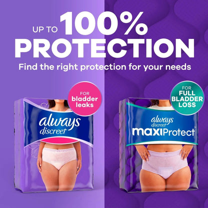 Always Discreet Adult Diapers for Women, MaxiProtect, Incontinence Underwear, Maximum Plus Absorbency, Size L, 24 Count