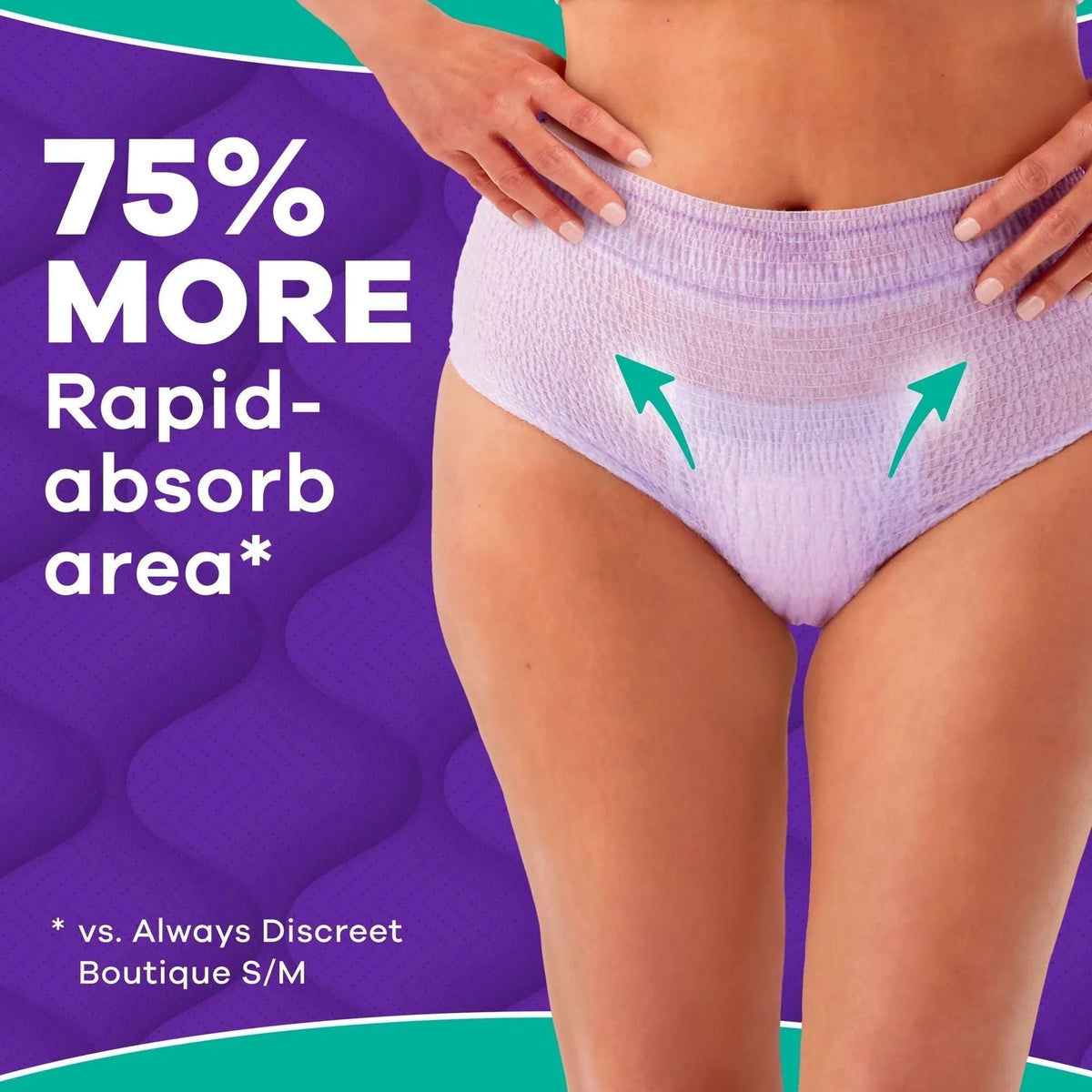 Always Discreet Adult Diapers for Women, MaxiProtect, Incontinence Underwear, Maximum Plus Absorbency, Size L, 24 Count