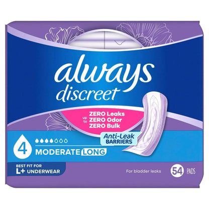 Always Discreet Pads, Moderate Absorbency, Long54 Count