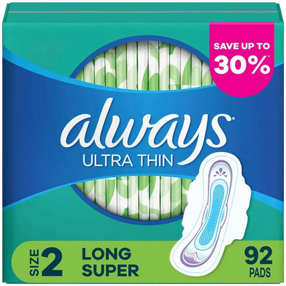 Always Ultra Thin Size 2 Long Super Pads with Flexi-Wings, 92 ct. - Unscented