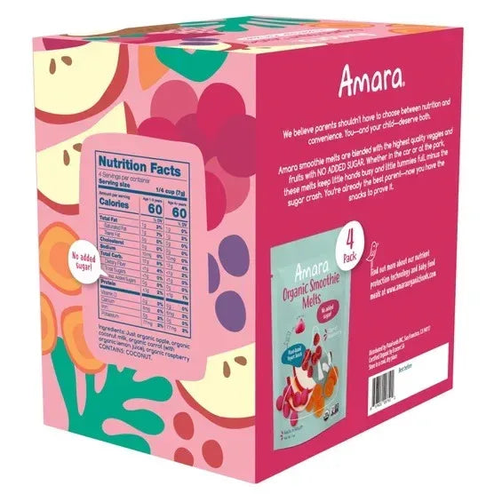 Amara Organic Yogurt Smoothie Carrot Raspberry Melts, 4 (1 oz) bag per box