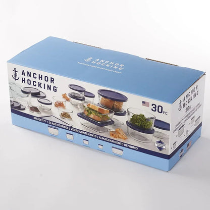Anchor Hocking Glass Food Storage Containers with SnugFit Lids, 30 Piece Set