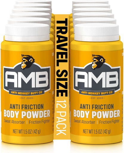 Anti Monkey Butt Travel-Size Body Powder with Calamine - Talc-Free Sweat, Odor, & Friction Relief - Chafing Protection for Active Lifestyles - 1.5 oz - Pack of 12