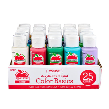 Apple Barrel Color Basics 2 fl oz Acrylic Craft Paint Set, Matte Finish, 25 Piece