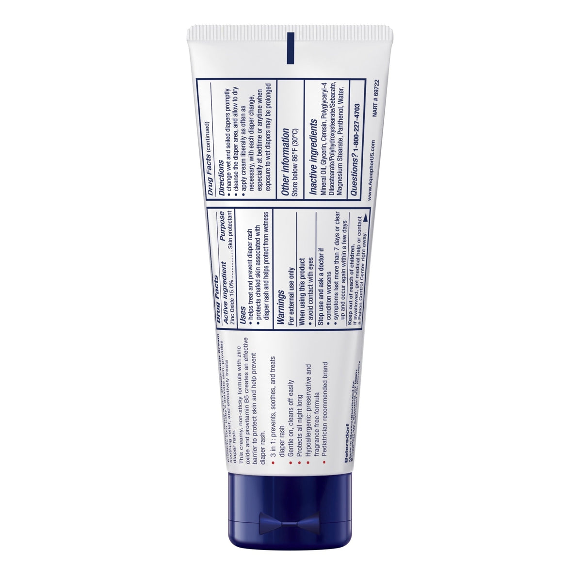 Aquaphor Baby Diaper Rash Cream with Zinc Oxide, Hypoallergenic, Paraben and Fragrance Free, 3.5 oz