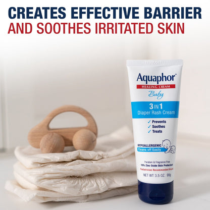 Aquaphor Baby Diaper Rash Cream with Zinc Oxide, Hypoallergenic, Paraben and Fragrance Free, 3.5 oz