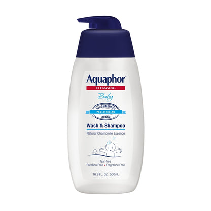Aquaphor Baby Wash & Shampoo, Fragrance Free and Tear Free for Baby's Sensitive Skin, 16.9 fl oz