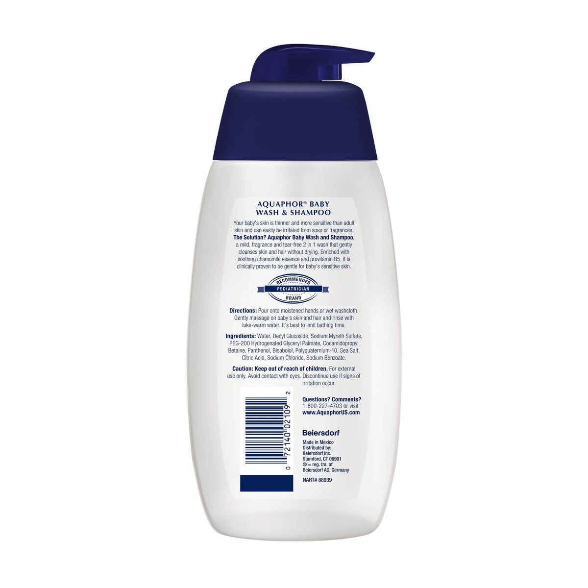 Aquaphor Baby Wash & Shampoo, Fragrance Free and Tear Free for Baby's Sensitive Skin, 16.9 fl oz