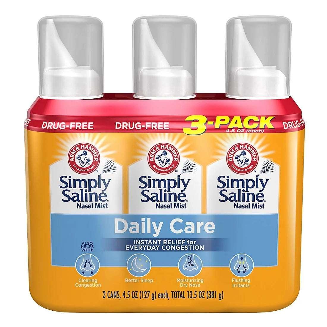 Arm & Hammer Simply Saline Daily Care Nasal Spray, 4.5 oz Bottles, 3 Pack