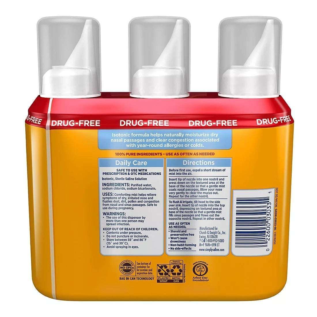 Arm & Hammer Simply Saline Daily Care Nasal Spray, 4.5 oz Bottles, 3 Pack