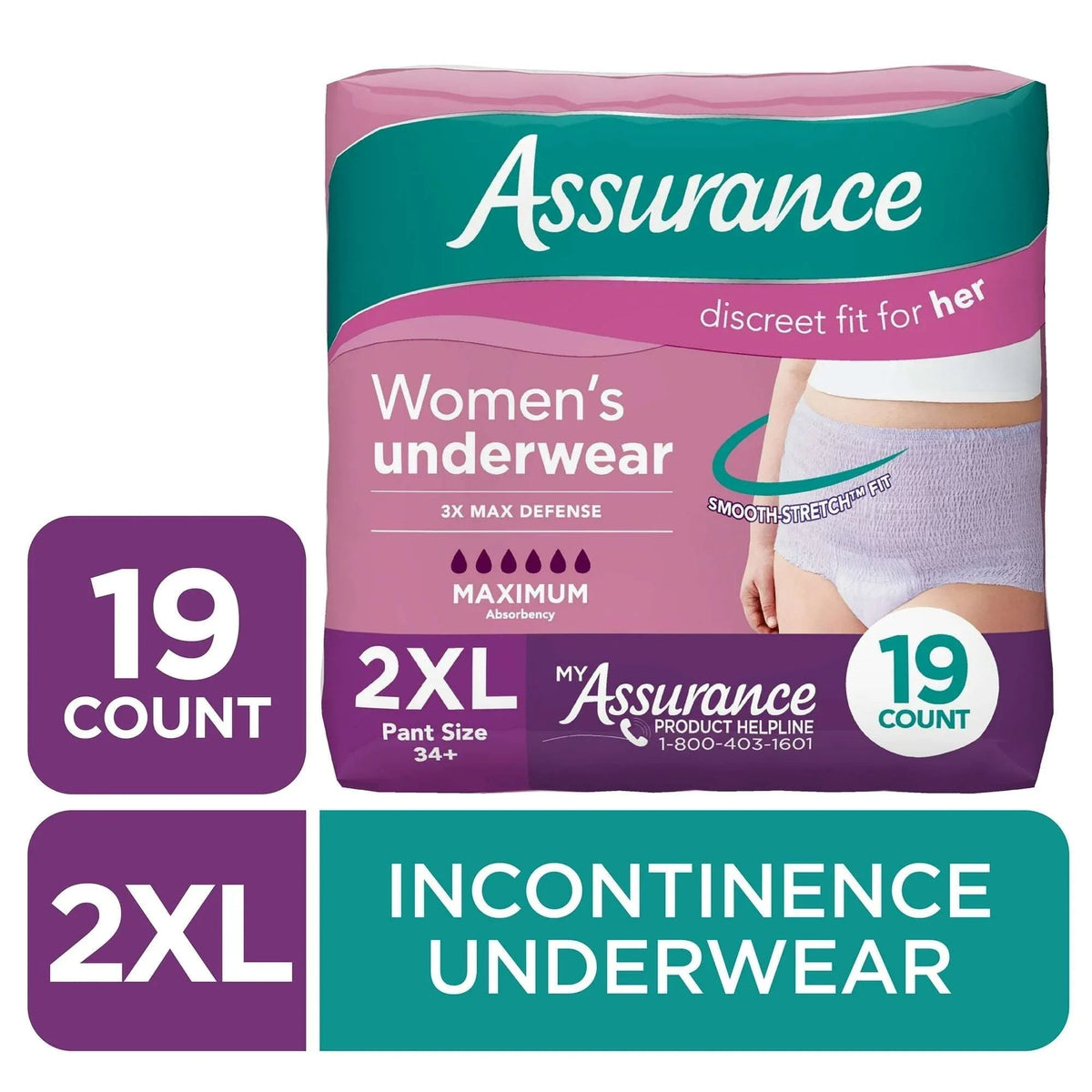 Assurance Women's Incontinence & Postpartum Underwear, XXL , Maximum Absorbency (54 Count)