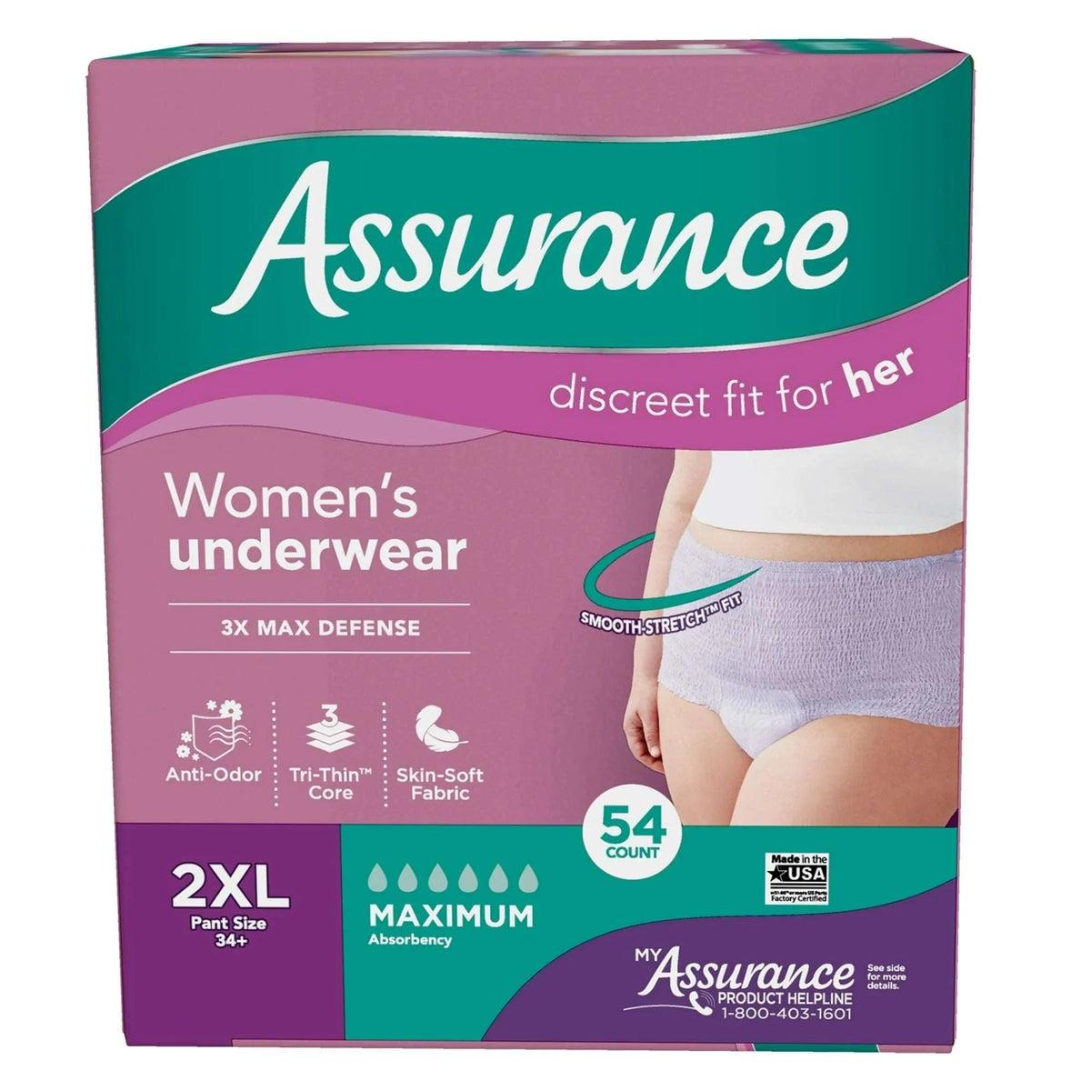Assurance Women's Incontinence & Postpartum Underwear, XXL , Maximum Absorbency (54 Count)