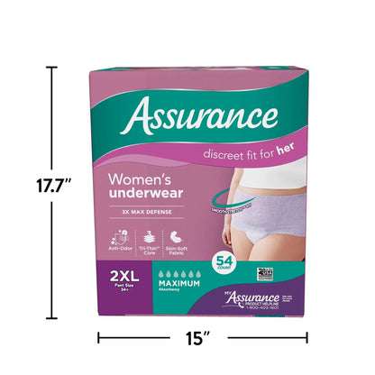 Assurance Women's Incontinence & Postpartum Underwear, XXL , Maximum Absorbency (54 Count)
