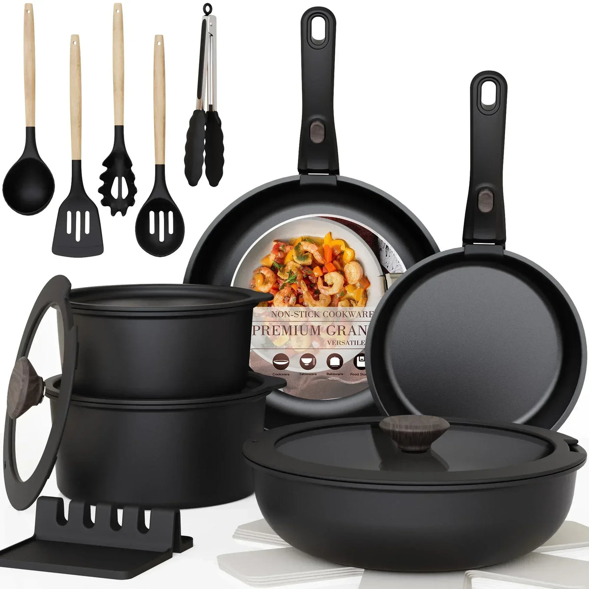 Astercook 20-Piece Pots and Pans Set, Nonstick Cookware Set with Detachable Handles, Oven & Dishwasher Safe, Induction Compatible, Stackable RV Kitchen Cooking Set