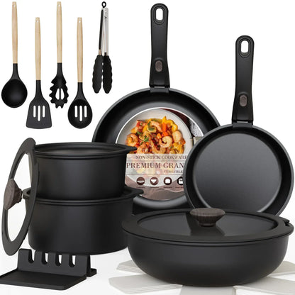 Astercook 20-Piece Pots and Pans Set, Nonstick Cookware Set with Detachable Handles, Oven & Dishwasher Safe, Induction Compatible, Stackable RV Kitchen Cooking Set