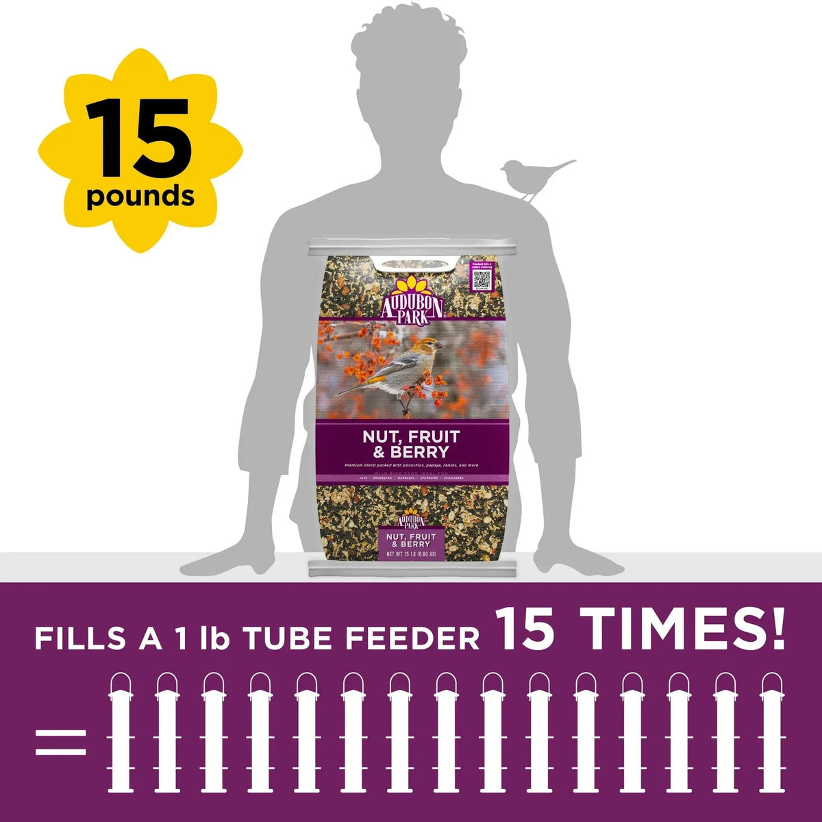 Audubon Park Nut, Fruit & Berry Wild Bird Food, Dry, 1 Count per Pack, 15 lb. Bag