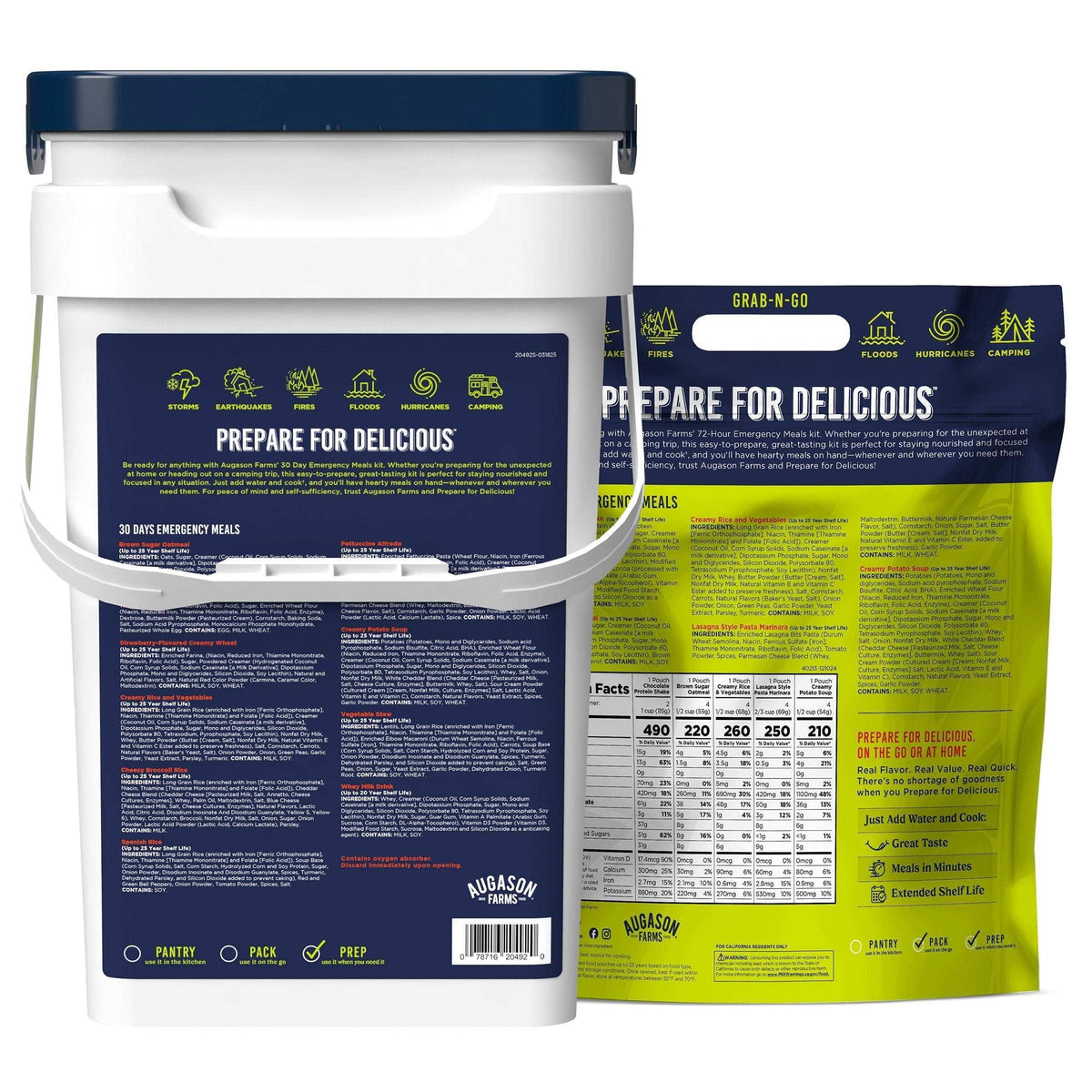 Augason Farms Deluxe 30-Day Emergency Food Supply 5-Gallon Survival Food with 72-Hour Be Ready “On-The-Go” Kit (212 Total Servings)