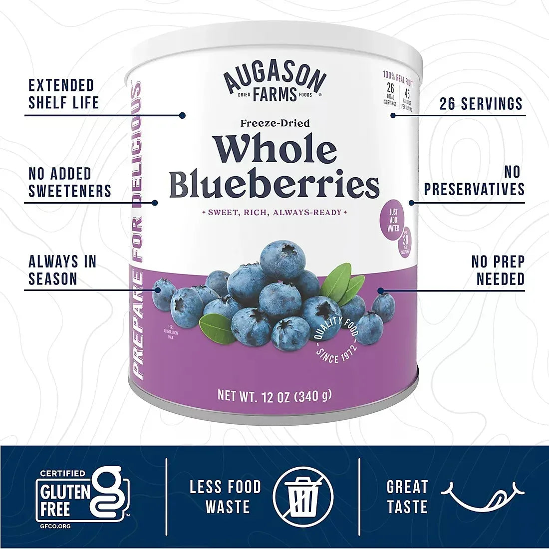 Augason Farms Freeze Dried Whole Blueberries Can, 12 oz.