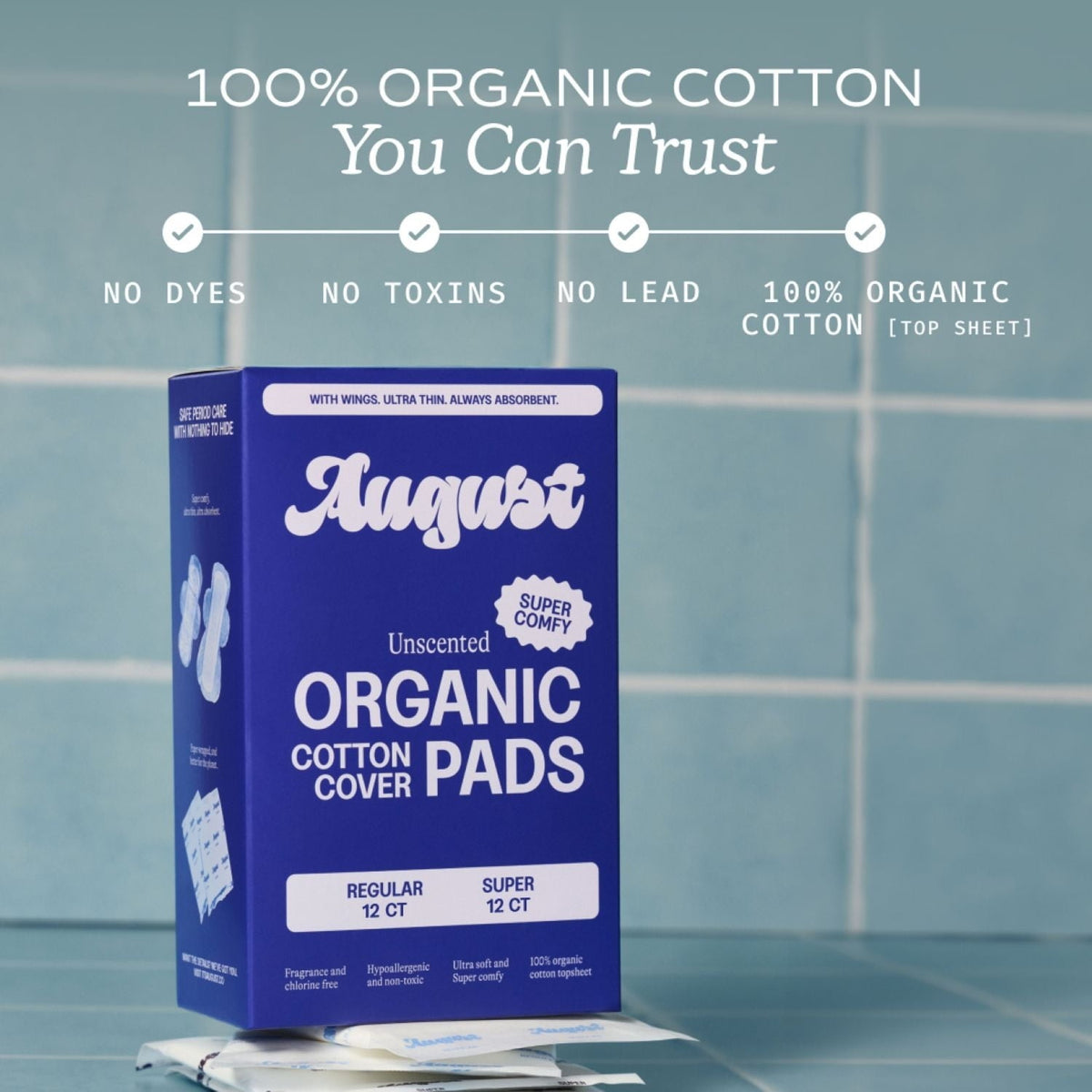 August Organic Cotton Cover Combo Regular and Super Pads, 24 Count (PACK OF 3 )