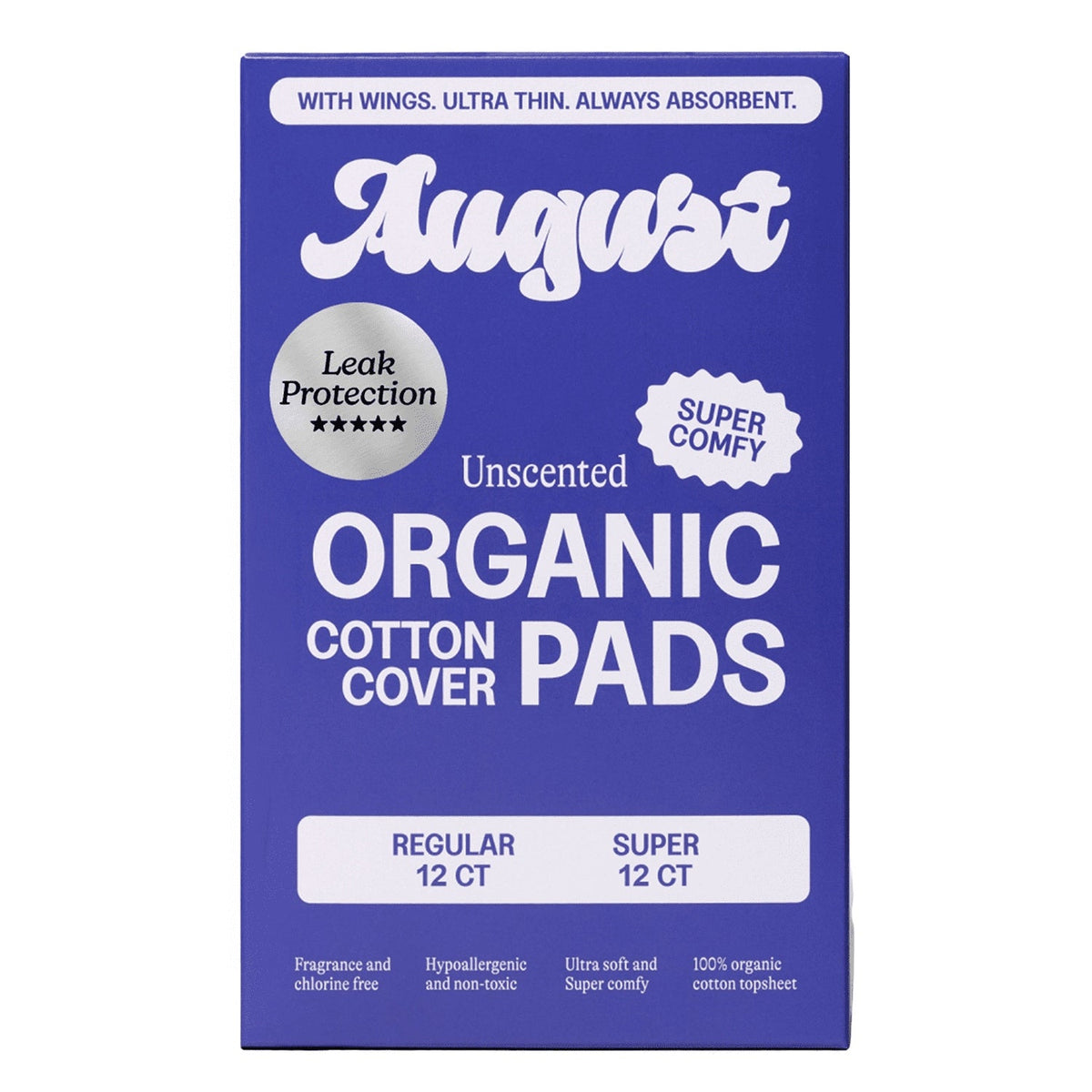 August Organic Cotton Cover Combo Regular and Super Pads, 24 Count (PACK OF 3 )