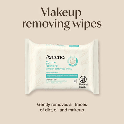 Aveeno Calm + Restore Unscented Makeup Remover Facial Wipes, 25 Count