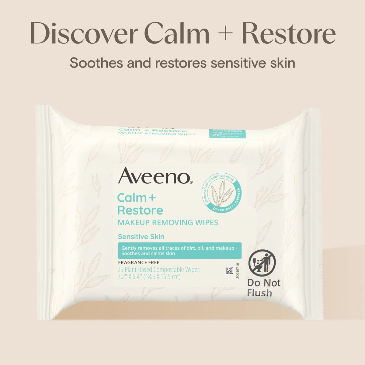 Aveeno Calm + Restore Unscented Makeup Remover Facial Wipes, 25 Count