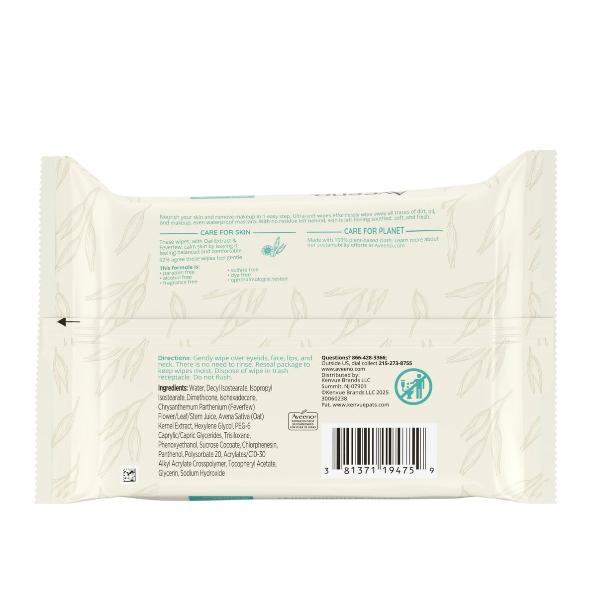 Aveeno Calm + Restore Unscented Makeup Remover Facial Wipes, 25 Count
